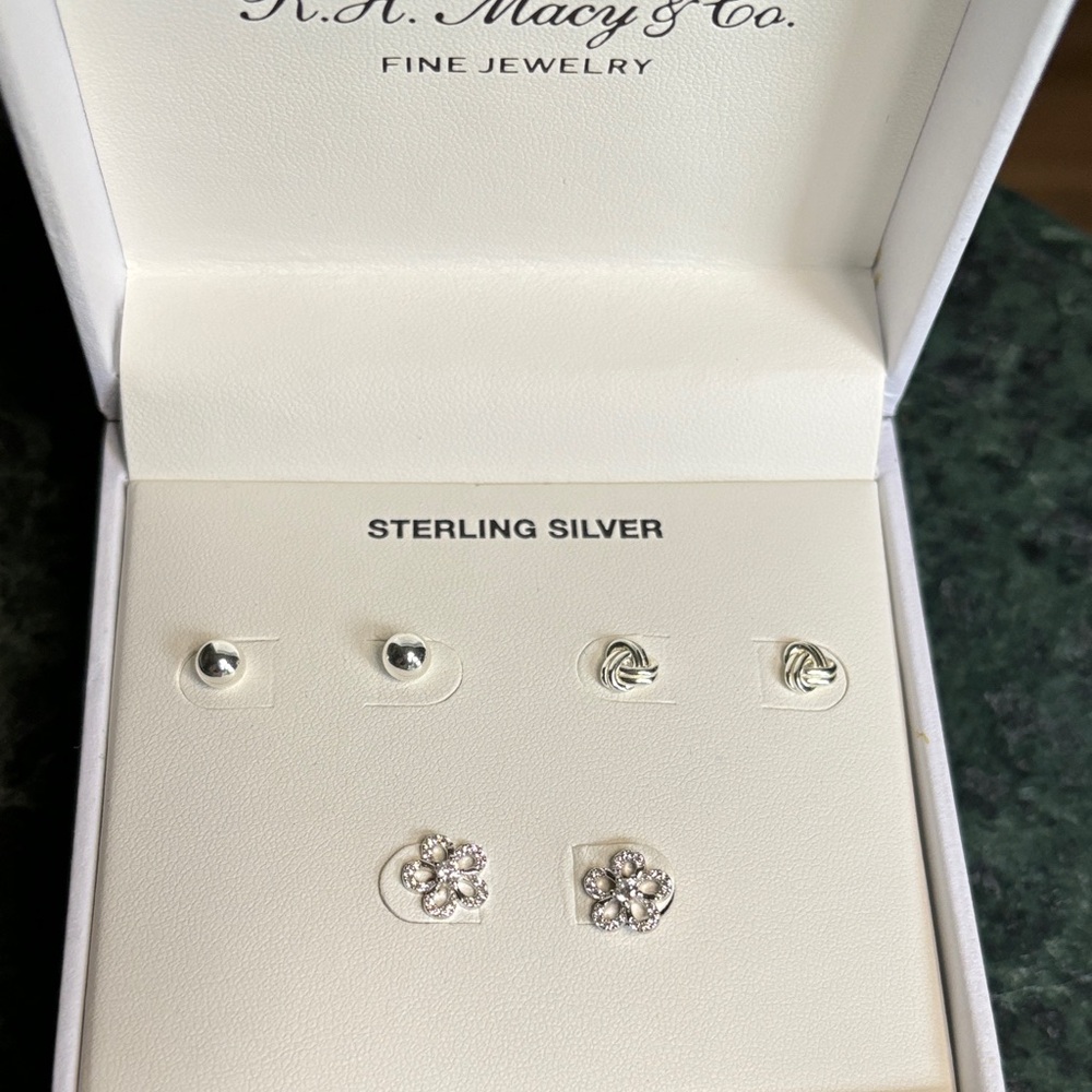 R.H. Macy & Co Sterling Silver Boxed Set of Stud Earrings
